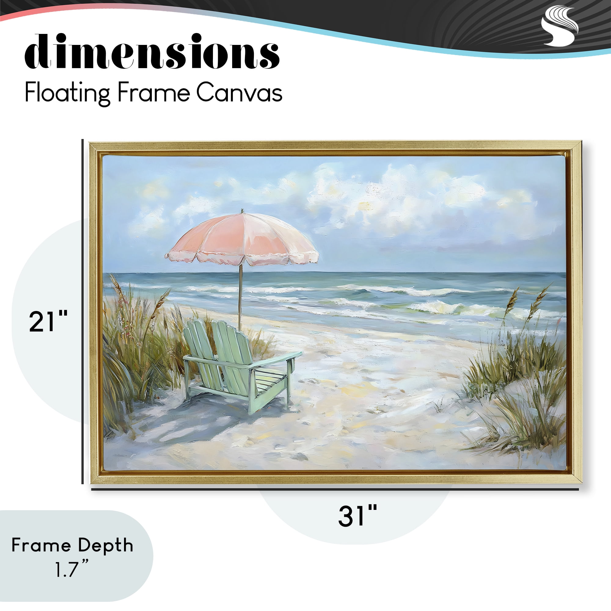 Stupell Industries Seaside Chair & Pink Umbrella Gold Framed Floater Canvas Wall Art, design by Creative Studio