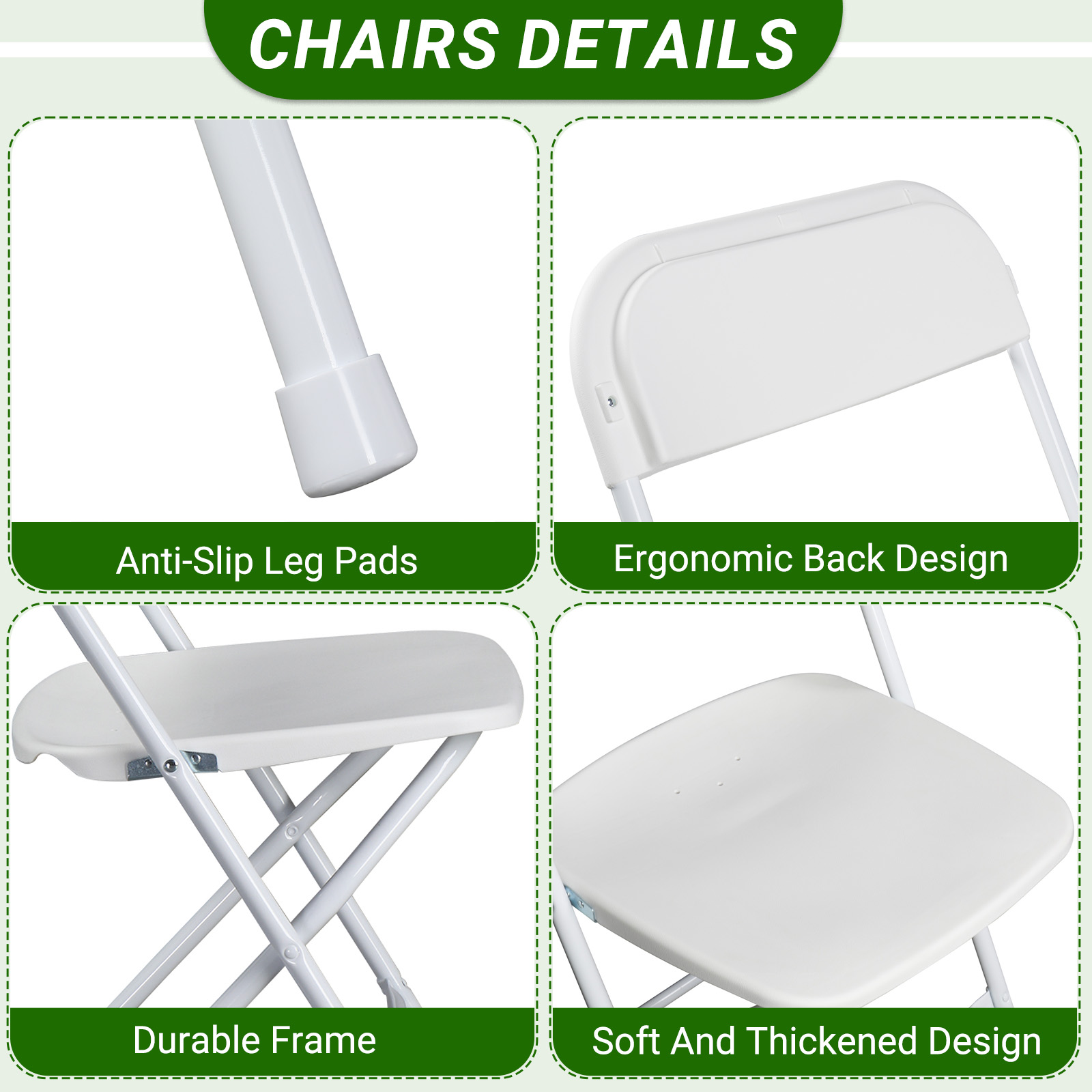 SalonMore Set of 10 Folding Chairs, White photo 4