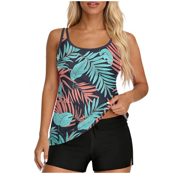 Two Piece Swimsuit for Women Loose Fit Adjustable Straps Tank Top with Boyshort Tummy Control Bathing Suits Modest Swimwear