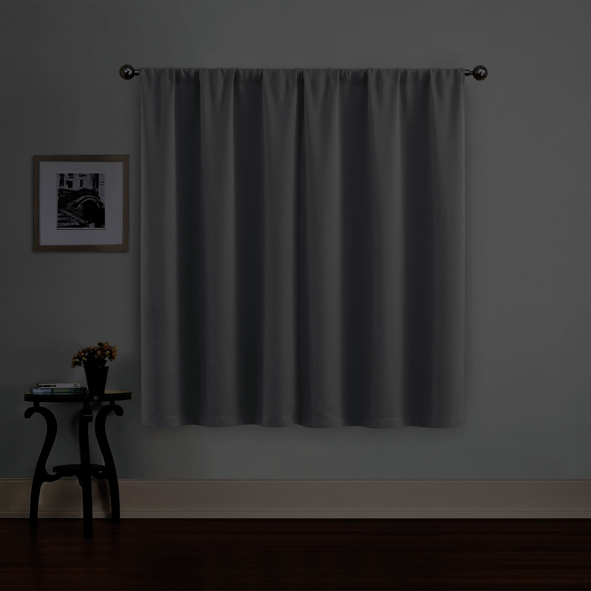 Eclipse Phoenix Solid Blackout Curtains, Set of 2, 63 Inch Long Blackout Curtains, 37"W x 63"L, Light Grey
