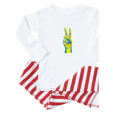

CafePress - Peace For Ukraine Ukrainian Hand Peace Sig Pajamas - Toddler Long Sleeve Pajama set