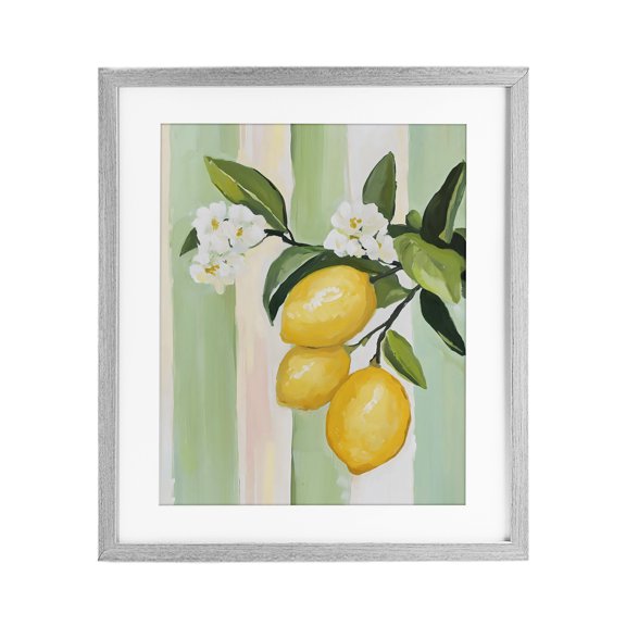 Stupell Industries French Country Lemons & Flowers on Stripes Gray Framed Print Under Glass, 13 x 16, by The Prints Vibe