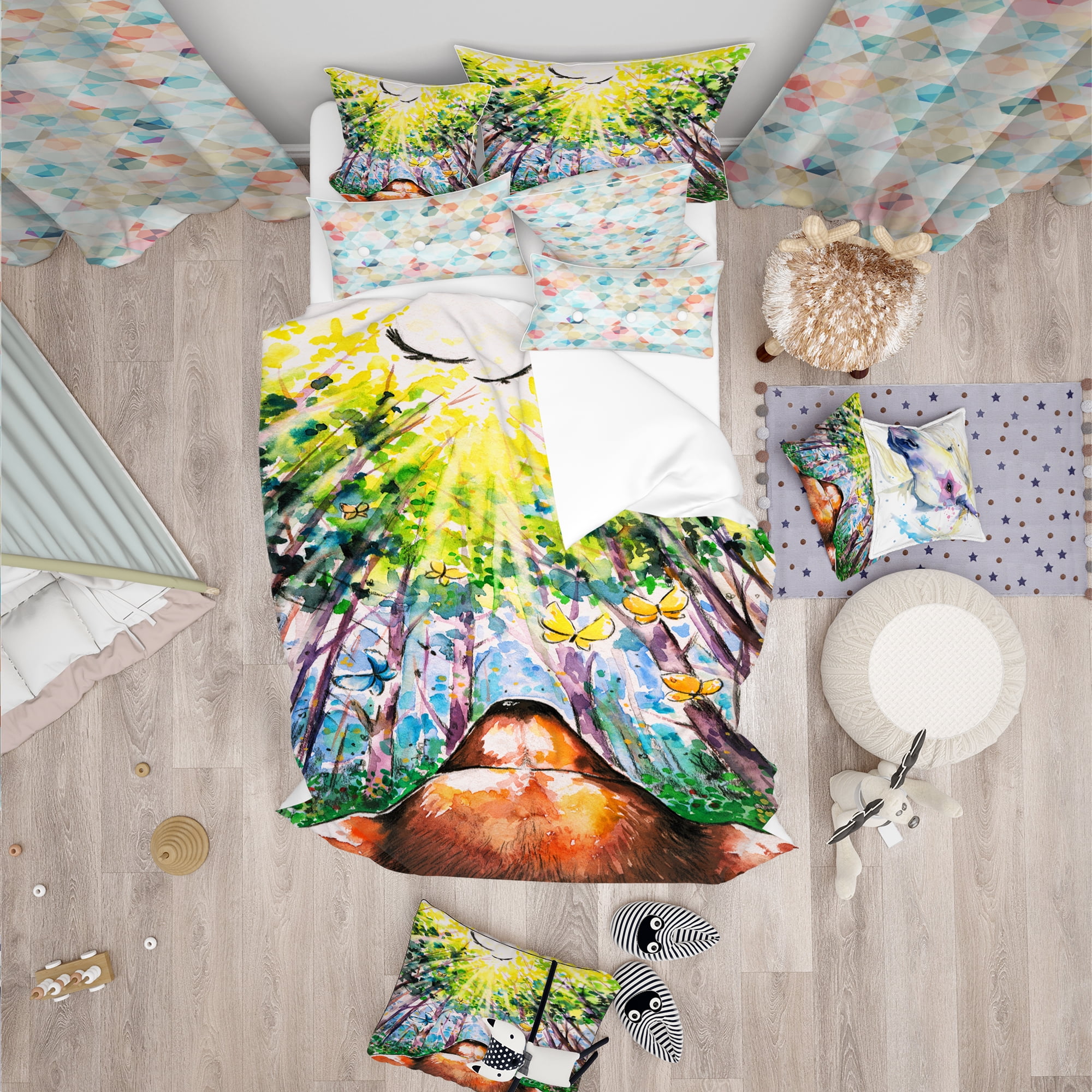 Designart 'Brown Dog in Forest' Modern kids Duvet Cover Set