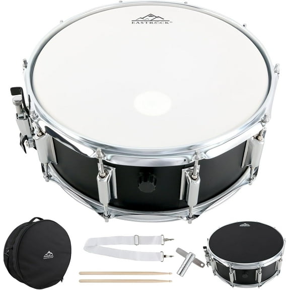 EASTROCK 14 x 5.5 Stage Snare Drum Multi-layer Poplar Drum Shell with Drumsticks Oxford Backpack for All Skill Levels(Black)