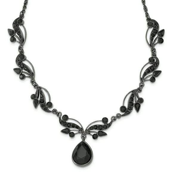 Black-plated Swarovski Crystal & Crystal Fancy w/3in ext. Necklace 16 Inch