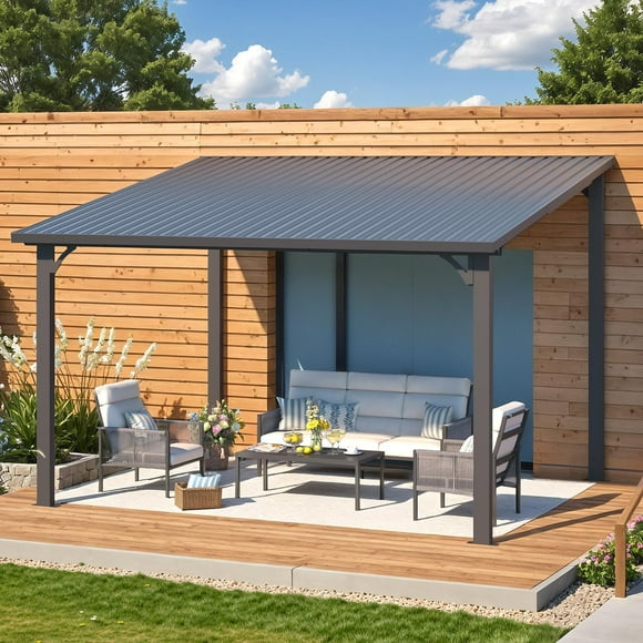 YODOLLA 12' x 10' Hardtop Gazebo, Heavy Duty Outdoor Gazebo with Galvanized Steel Sloping Roof, All Weatherproof Metal Gazebo Featuring Vertical Stripes for Patio, Backyard, and Lawns