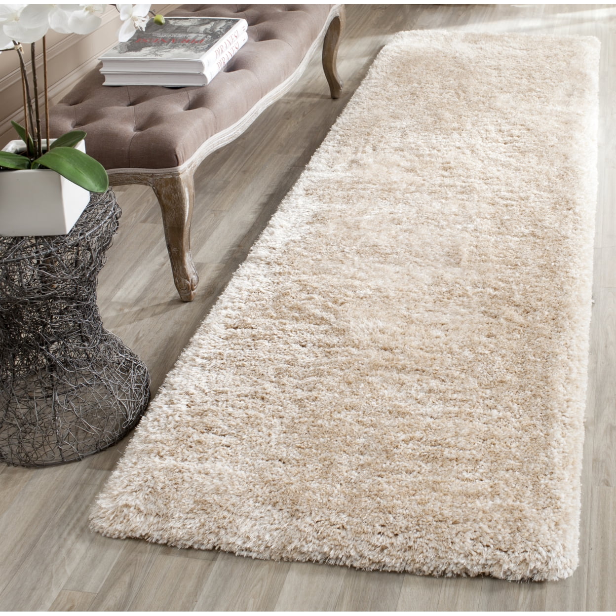 SAFAVIEH Henley Solid South Beach Polyester Shag Runner Rug, Champagne, 2'3" x 6'