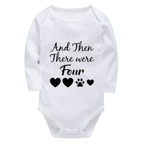 And Then There Were Four Gender Neutral Baby Romper Long Sleeve Baby Girls Onsies White Babyboyclothing 0-3
