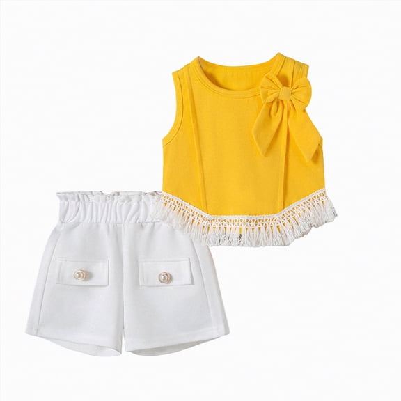 TOWED22 Baby Girls Lovely 2pcs Summer Outfits Tank Tee Sleeveless and Shorts Sweet Clothing Sets Cute(Yellow,2-3 Y)