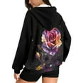 thumbnail image 5 of SCRAWLGOD Galaxy Rose Hoodie Zip Up Women Light Weight Sweat Shirts for Women Casual Long Sleeve Oversized Zipper Jacket for Women Elastic Ladies Hooded Sweaters Size L, 5 of 7