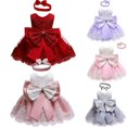 thumbnail image 1 of 2 Pcs Robe Bébé Fille Nouveau-Né Dentelle Princesse Tutu Robe Anniversaire Fête + Bandeau Tenues 0-24M, 1 of 5