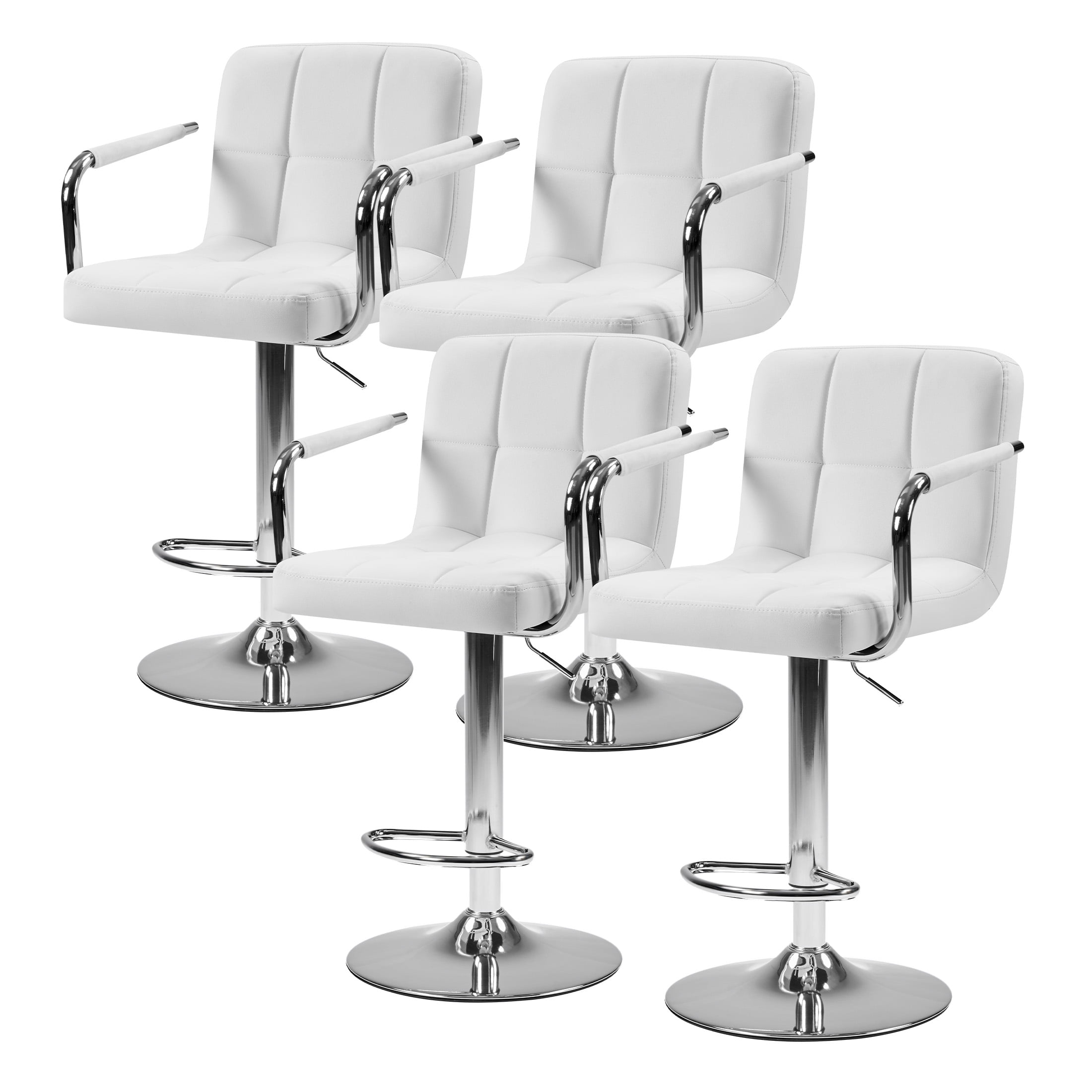 CONCETTA Set Of 2 Swivel Bar Stools With Armrests, Made of Adjustable Pu Leather with Back & Footrest,White