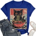 thumbnail image 4 of Graphic Tennis Tees for Women T-Shirts Cat Ramen Graphic Tee for Women Anime Top Casual Crewneck Shirt Lightweight Everyday Wear Blue L, 4 of 4