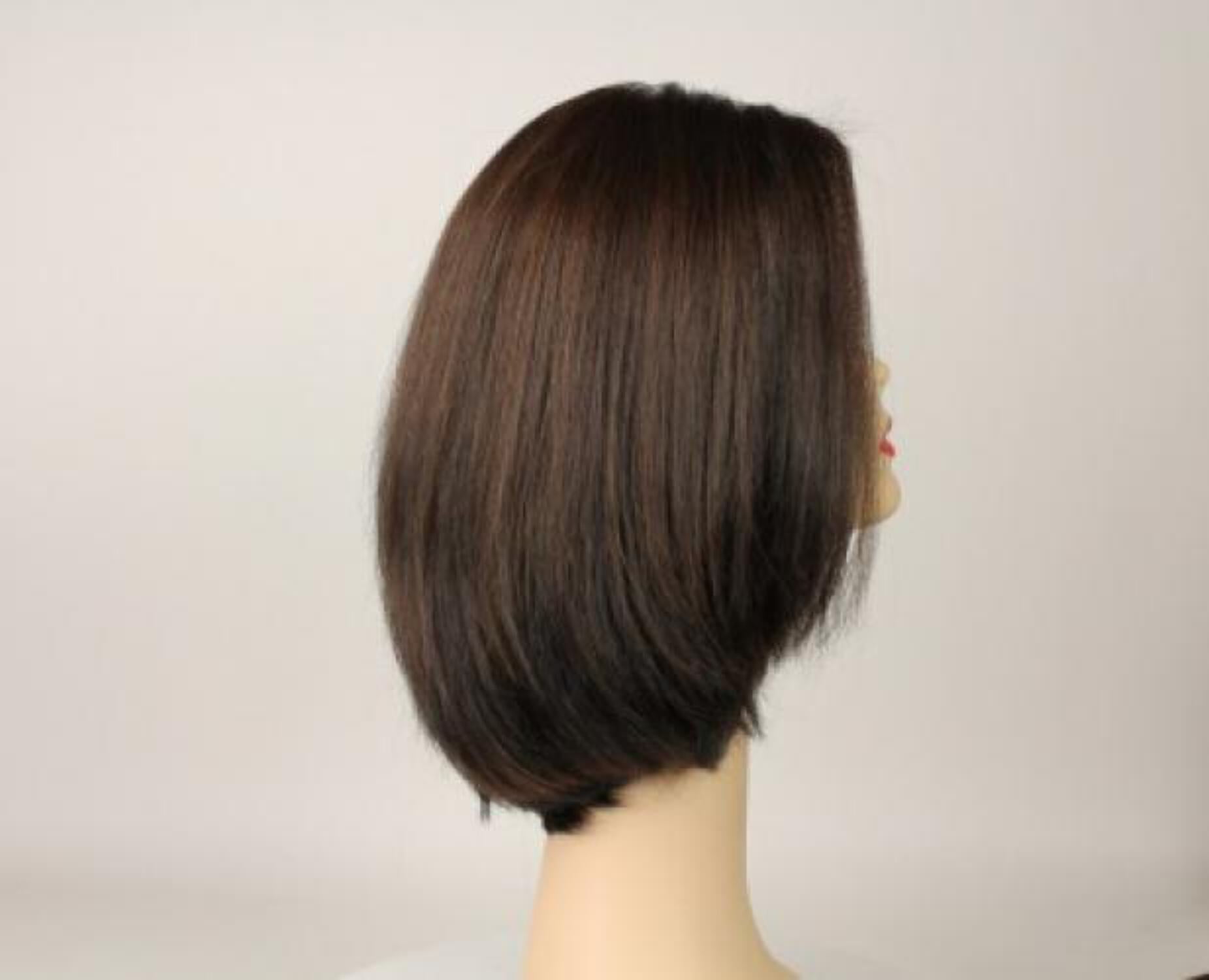 European Human Hair Freeda Wig Liberty Dark Brown With Brown Highlights Skin Top Size L