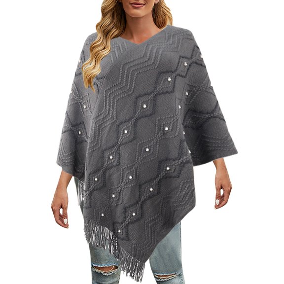DVKOVI Women's Lightweight Knitted Scarf Poncho Sweater Cape Shawl Women's Knit Tassel Fringed Pullover Poncho Sweater Cape Shawl Wrap Women Autumn and Winter Warm Loose Tassel Shawl