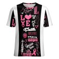 thumbnail image 5 of Pink Ribbon Love Faith Hope Women's Short Sleeve T-Shirt Crew Neck Casual Summer Trendy Loose Fit Tops, 5 of 6