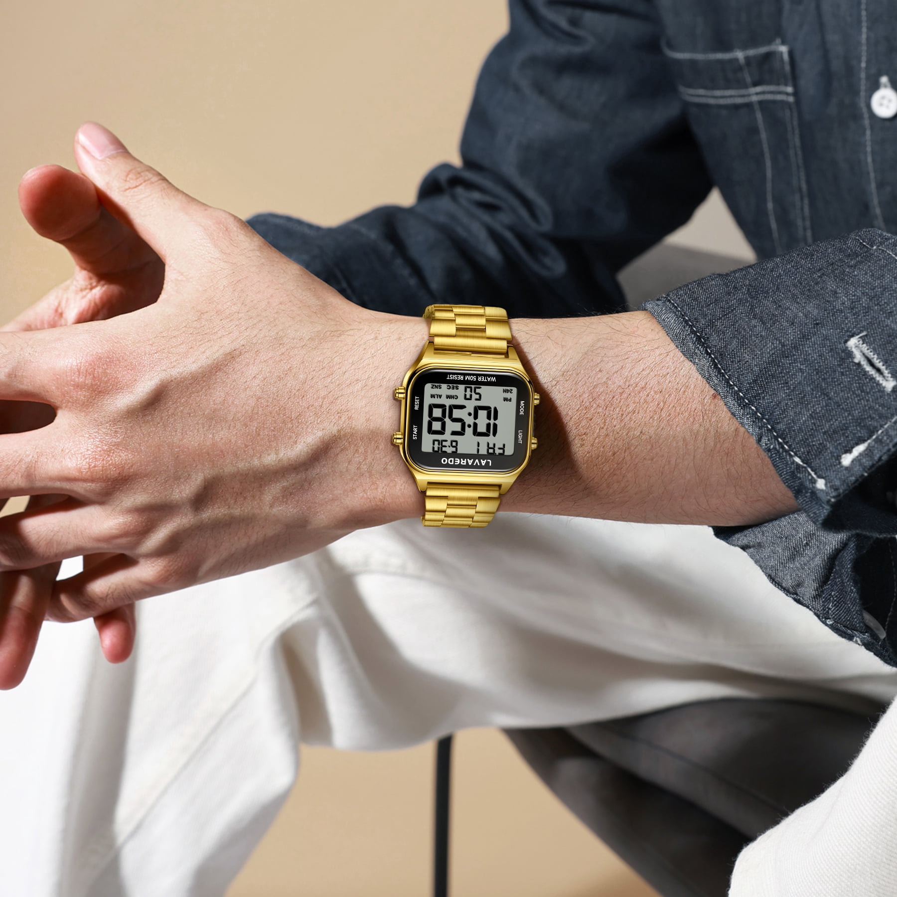 Men's Digital Sport Watch - LED Display, Stainless Steel Strap, Date, Alarm, Stopwatch,Water-Resistant Man Watch Ideal Gift for Men