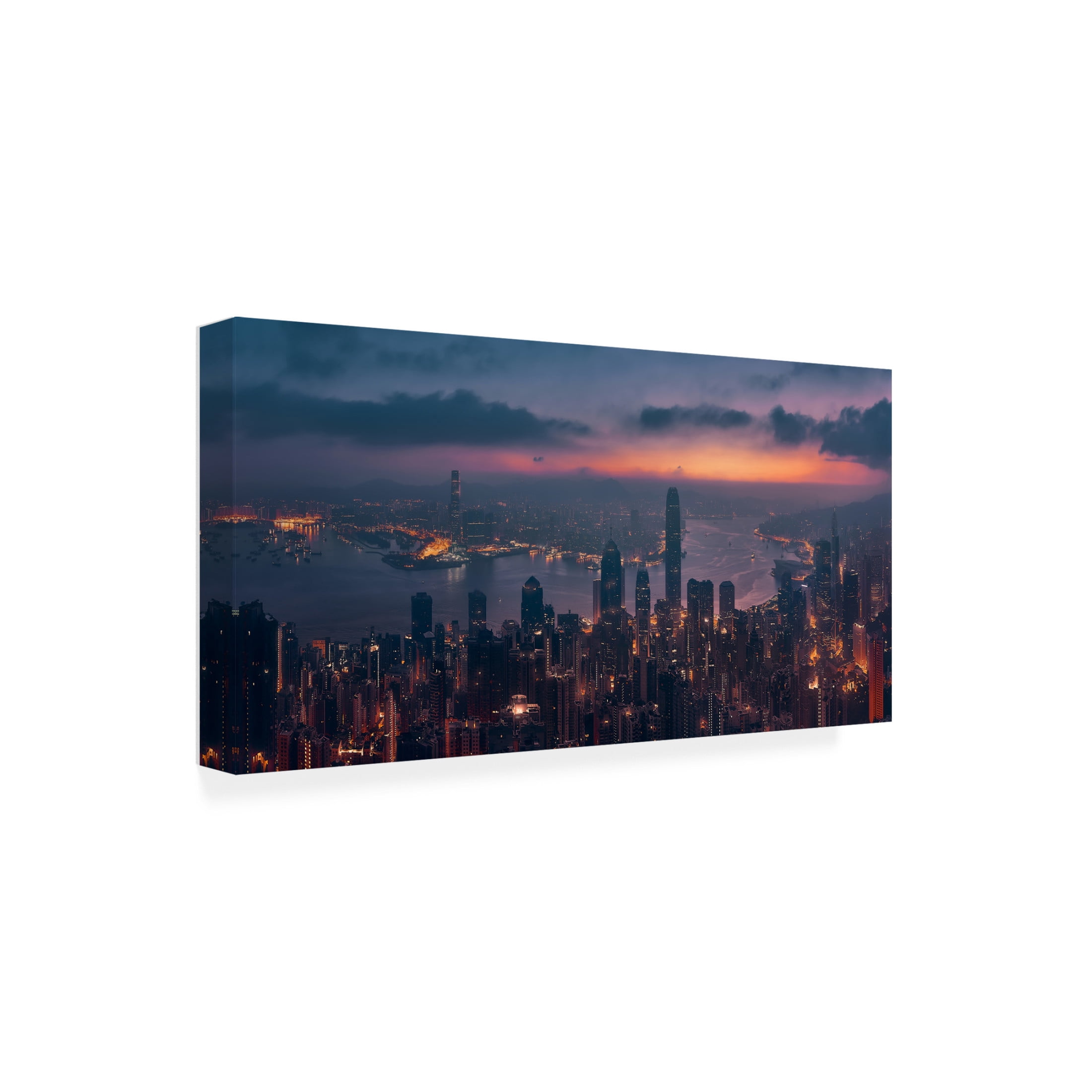 Canvas Wall Art - Javier De La 'Sunrising Hong Kong' Wall Art for Living Room, Bedroom, or Office D?cor by Trademark Fine Art - 32 x 16 Inches