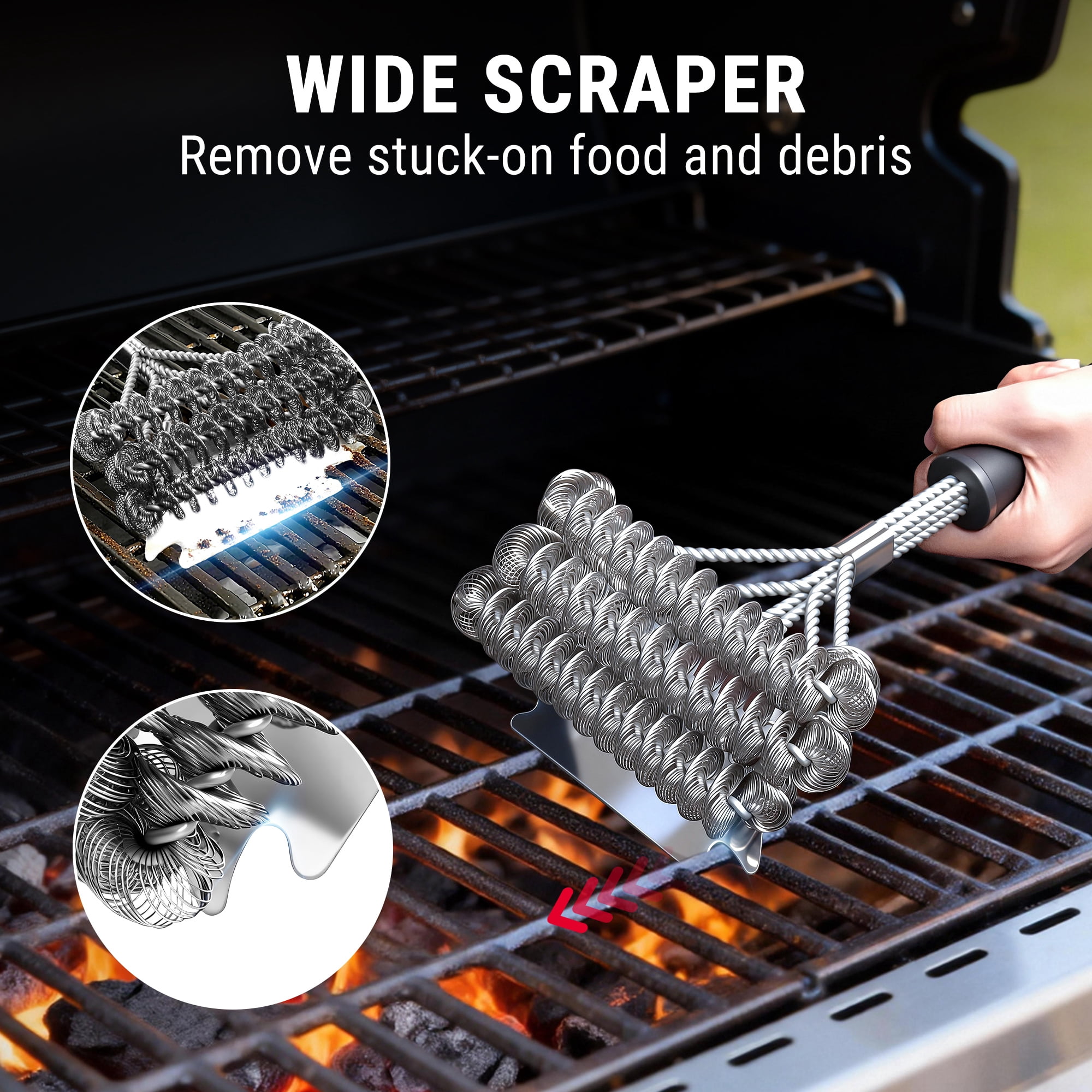 TempPro Grill Brush and Scraper Bristle Free, Safe BBQ Brush for Grill, Stainless Grill Grate Cleaner (Formerly ThermoPro)