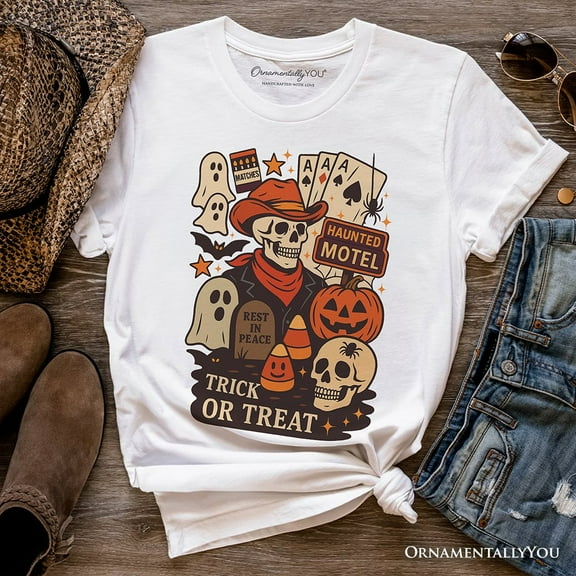 Western Halloween Skeleton T-Shirt, Haunted Motel Trick or Treat Tee