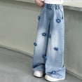 thumbnail image 2 of RUTAYY Toddler Girlss Bowknot Jeans Wide Leg Flare Cargo Jeans Boot Cut Bottom Denim Pants Baggy Blue Jeans For Girls Trouser Comfort Infants Pants, 2 of 4