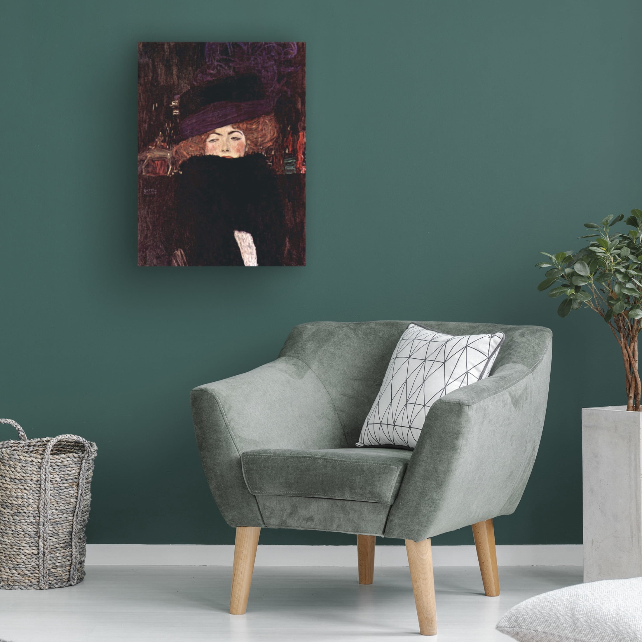 Canvas Wall Art - Pictufy 'Dame Mit Hut Und Federboa 1909' Wall Art for Living Room, Bedroom, or Office D?cor by Trademark Fine Art - 35 x 47 Inches
