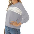 thumbnail image 3 of Women Lace Splicing Crew Neck Long Sleeve Solid Color Knitted Shirt, 3 of 6