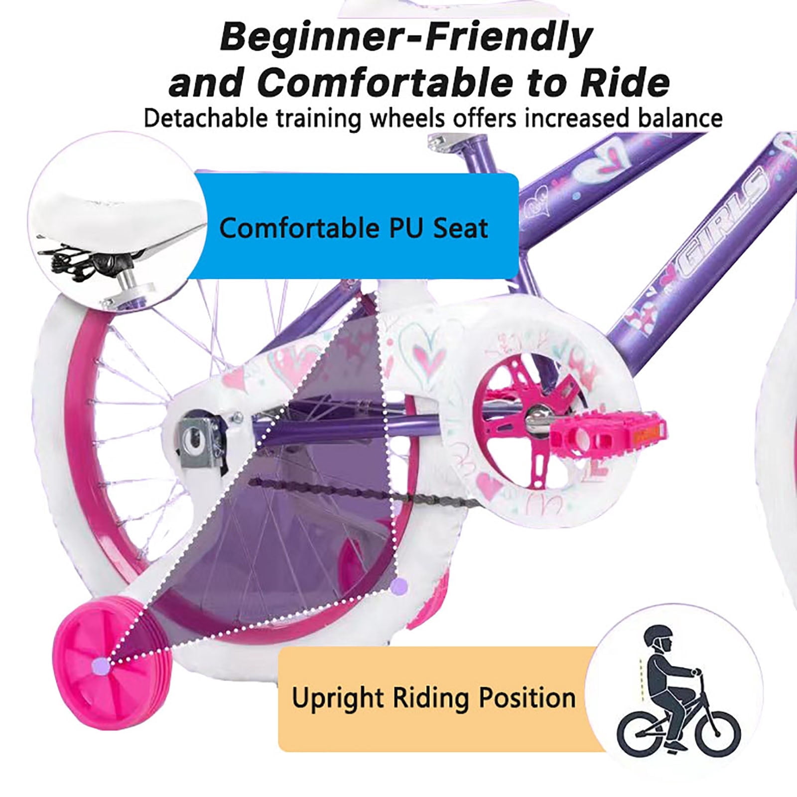 SUGIFT 18 in. Kids Bike with Training Wheels for Girls Ages 6-12 Years Child, Purple