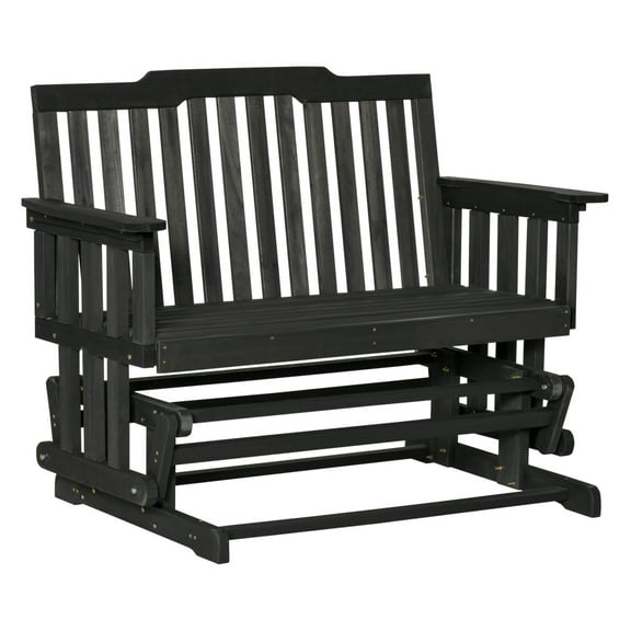 2-Person Patio Glider Bench - Outdoor Wood Rocking Chair Loveseat for Garden, Porch - Black