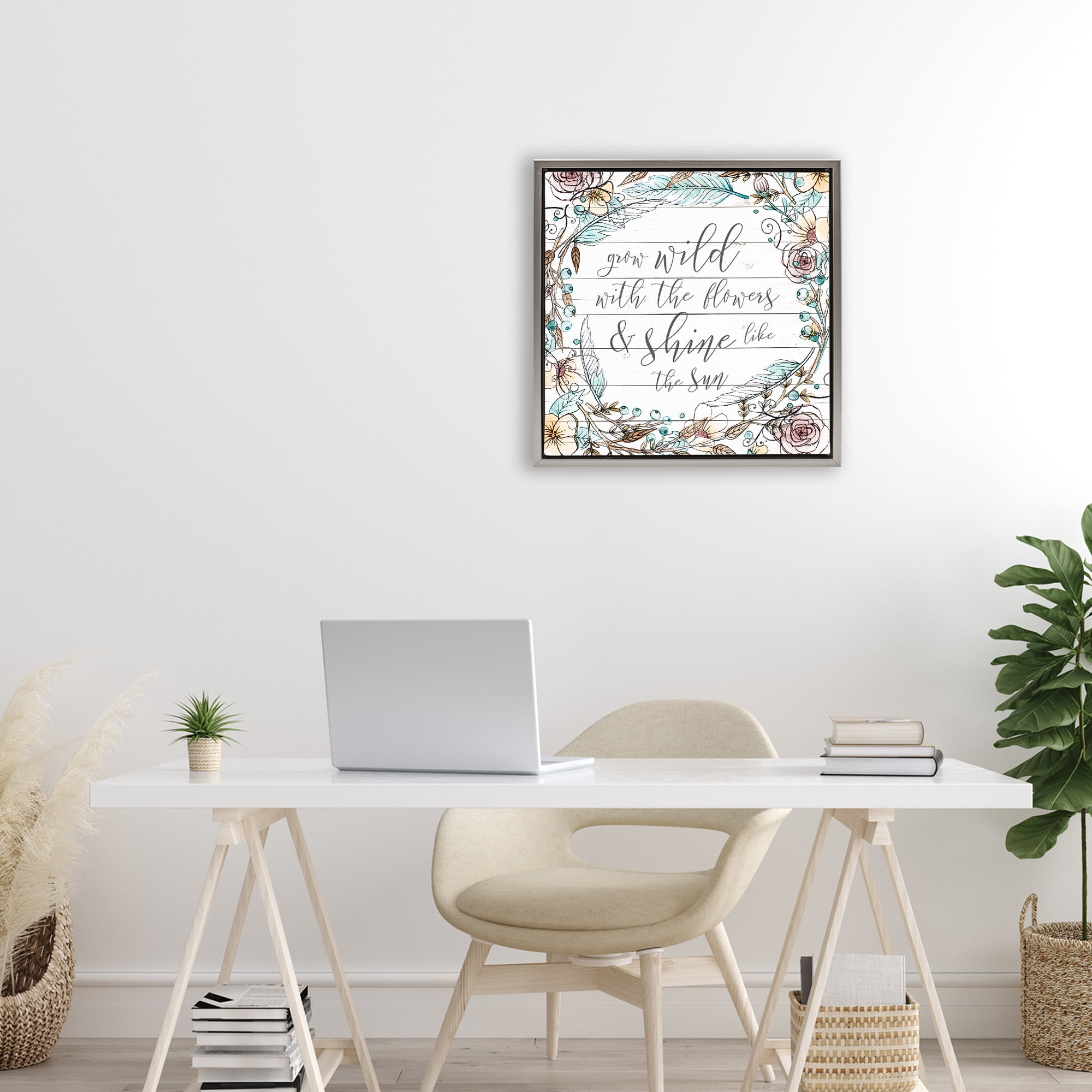 Stupell Industries Grow Wild With Flowers Gray Framed Floater Canvas Wall Art, design by SD Graphics Studio