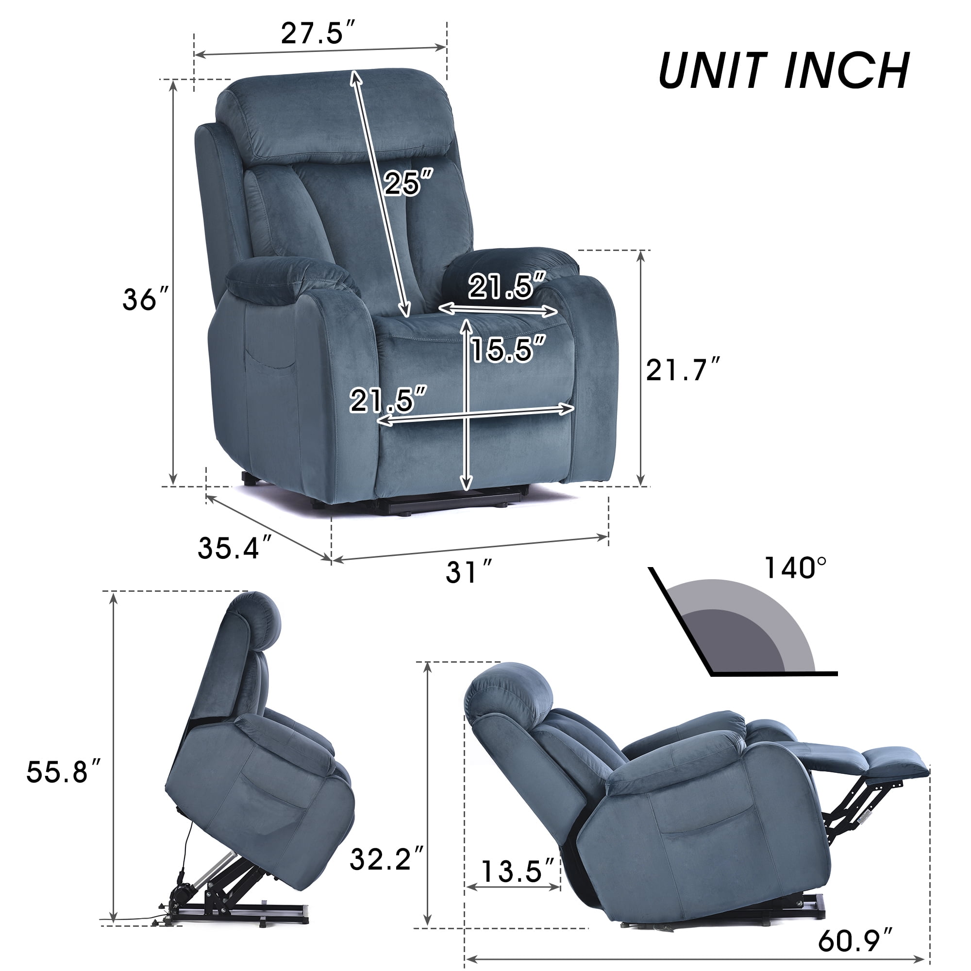 Resenkos Massage Recliner Chair, Fabric Recliner Sofa Home Theater Seating with Lumbar Support, Power Lift Recliner Chair for Living Room, Navy Blue Resenkos Massage Recliner Chair, Fabric Recliner Sofa Home Theater Seating with Lumbar Support, Power Lift Recliner Chair for Living Room, Navy Blue