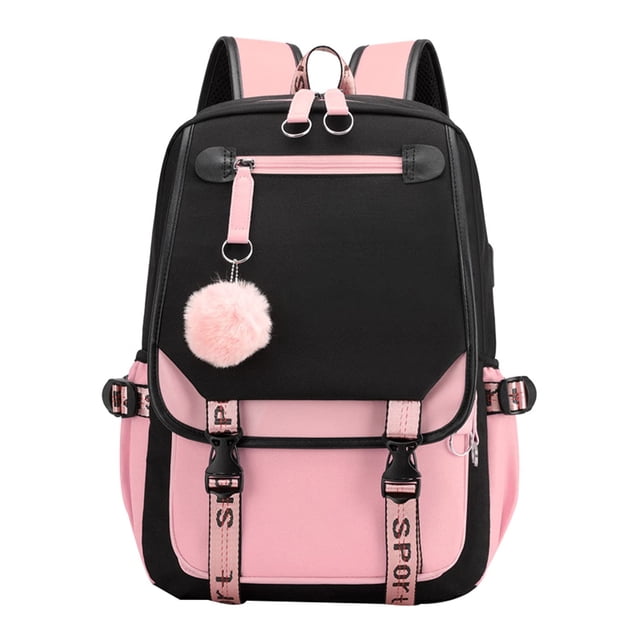 Mochila JiaYou Teenage Girls Middle School 21L Negro Rosa