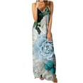 thumbnail image 1 of Robe Maxi d'Été Sans Manches à Col en V pour Femmes, Imprimé Floral Boho, Bretelles Spaghetti, Robe Longue Décontractée et Douce pour la Plage, 1 of 4