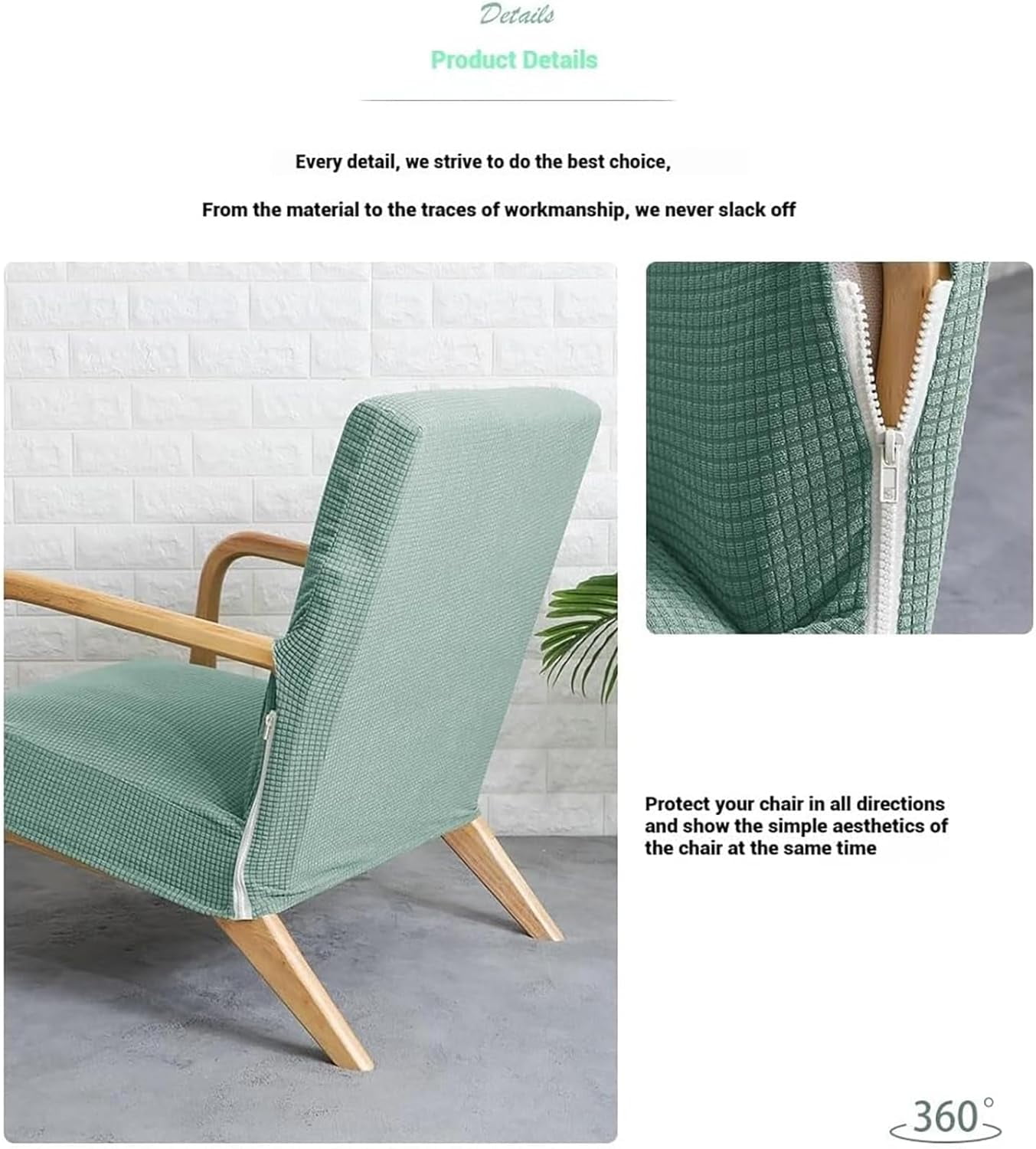 Stretch Arm Chair Covers,Mid-Century Modern Chair Cover Reading Armchair Covers Single Sofa Covers Wooden Arm Chair Cover Protector Living Room Hotel Decor, White