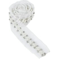 1 Yard Beaded Lace Trim Ribbons 1-3/4 Inch(44mm) Wide White Edging Trimmings Tulle Crystal Rhinestone Trim Lace Ribbon Craft Sewing Supplies Wedding Decoration