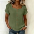 thumbnail image 4 of GUACER Womens Square Neck Henley Tops Short Sleeve Button Down Blouses Cotton Linen for Casual Daily Wear, 4 of 9