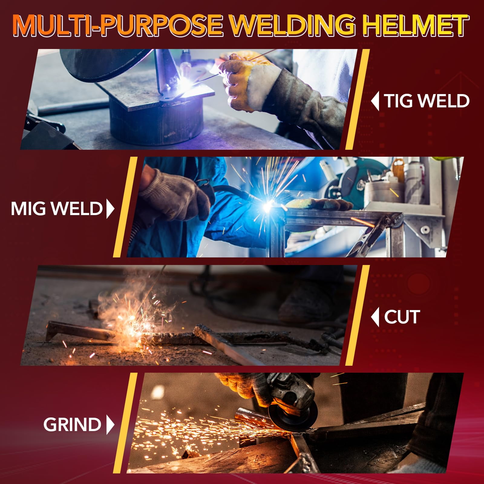 TRQWH Welding Helmet Auto Darkening Large Viewing True Color Solar Powered Welding Mask with 4 Arc Sensor Adjustable Wide Shade Range 4~5-8/9-13 Welder Mask with Grinding