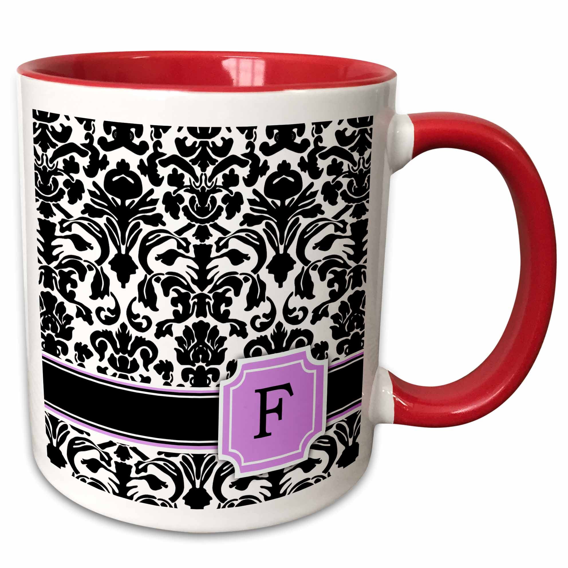 3dRose 154397_5 Personal initial V monogrammed pink black and white damask pattern stylish letter Ceramic Mug 11 oz Red 3dRose 154397_5 Personal initial V monogrammed pink black and white damask pattern stylish letter Ceramic Mug 11 oz Red