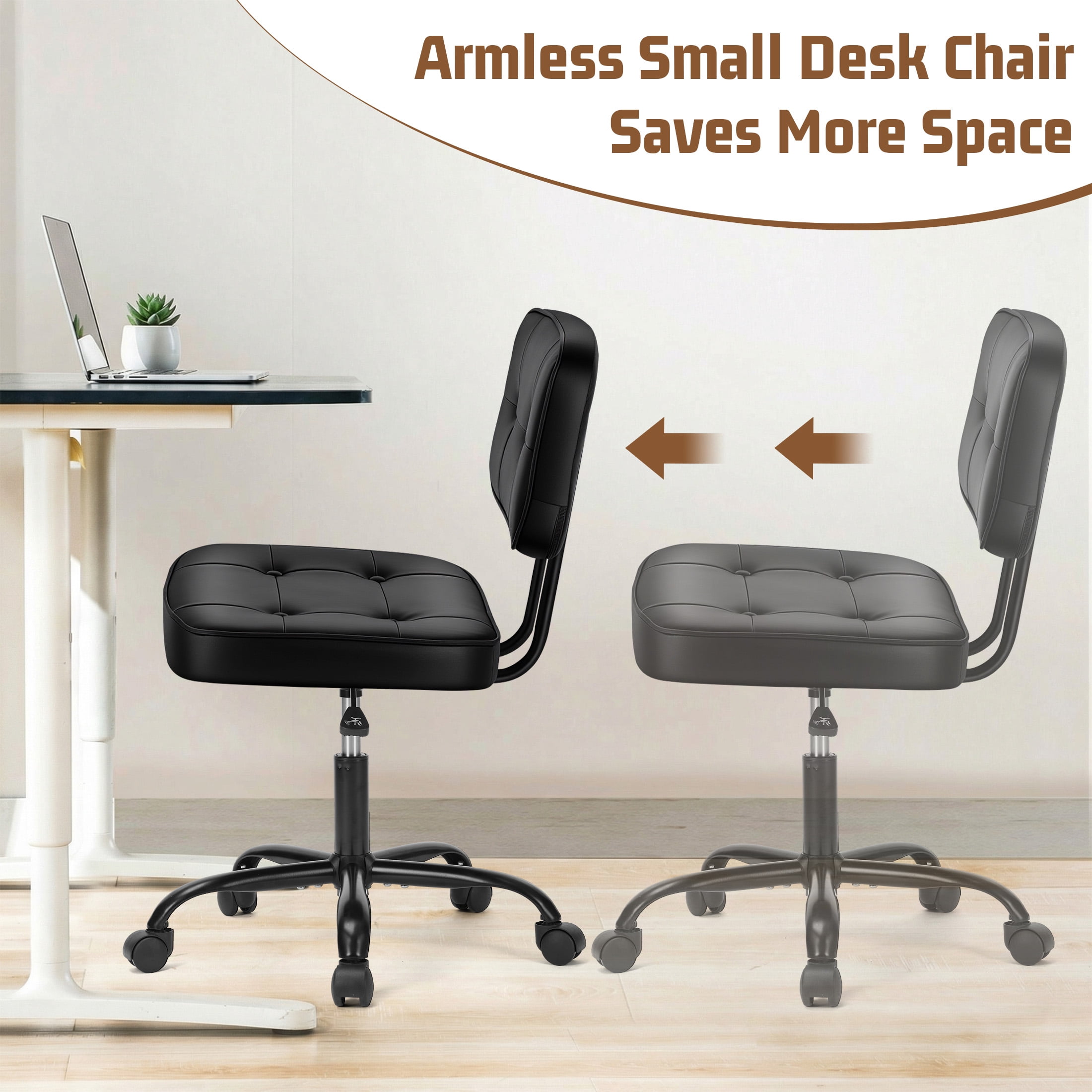 edx Height Adjustable Office Desk Chair, Low-Back Lumbar Support Rolling Work Swivel Task Chair with Wheels for Home Office Bedroom, Black