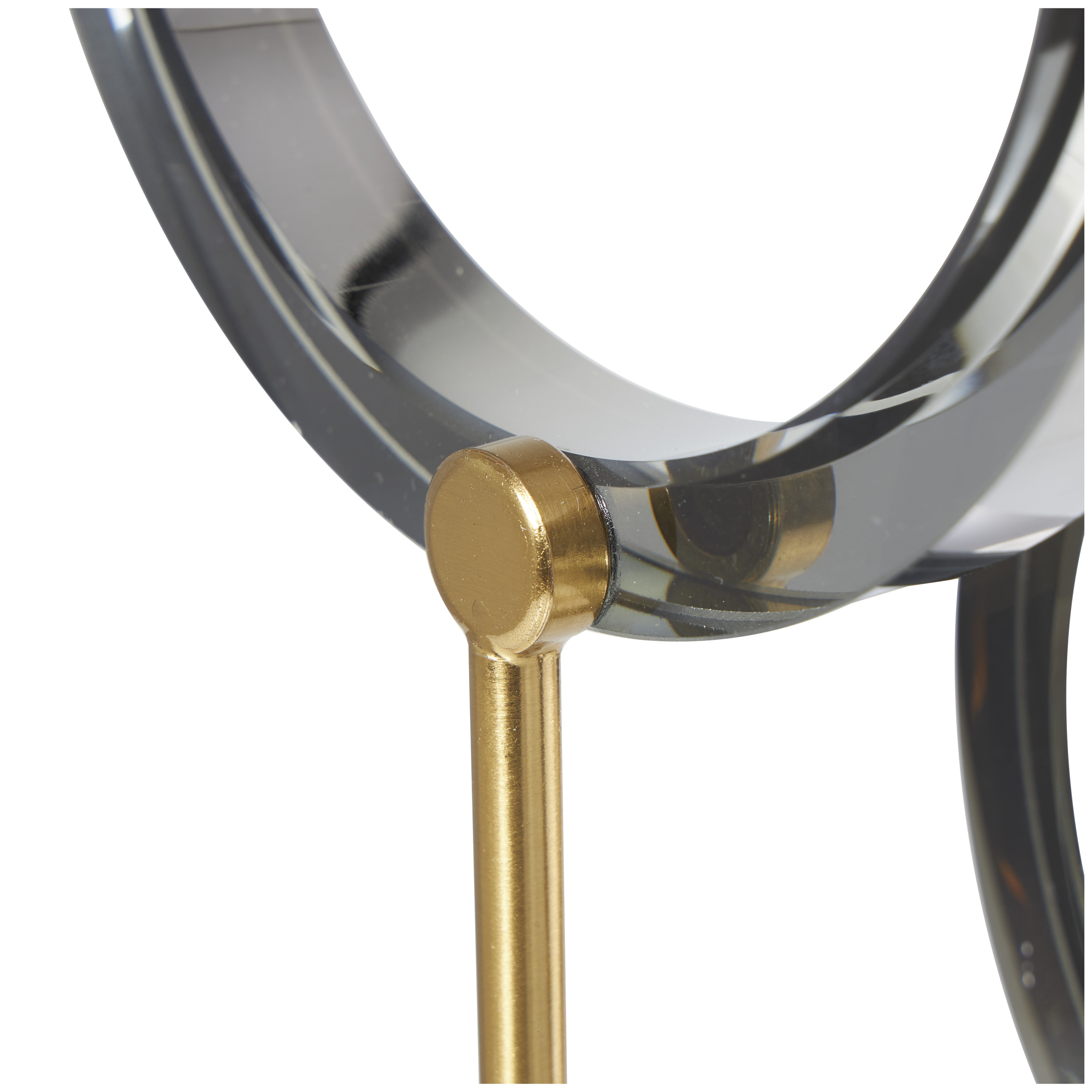 20", 16"H Silver Glass Round Hoop Geometric Sculpture with Gold Stands and Clear Cylinder Bases, by DecMode (2 Count)
