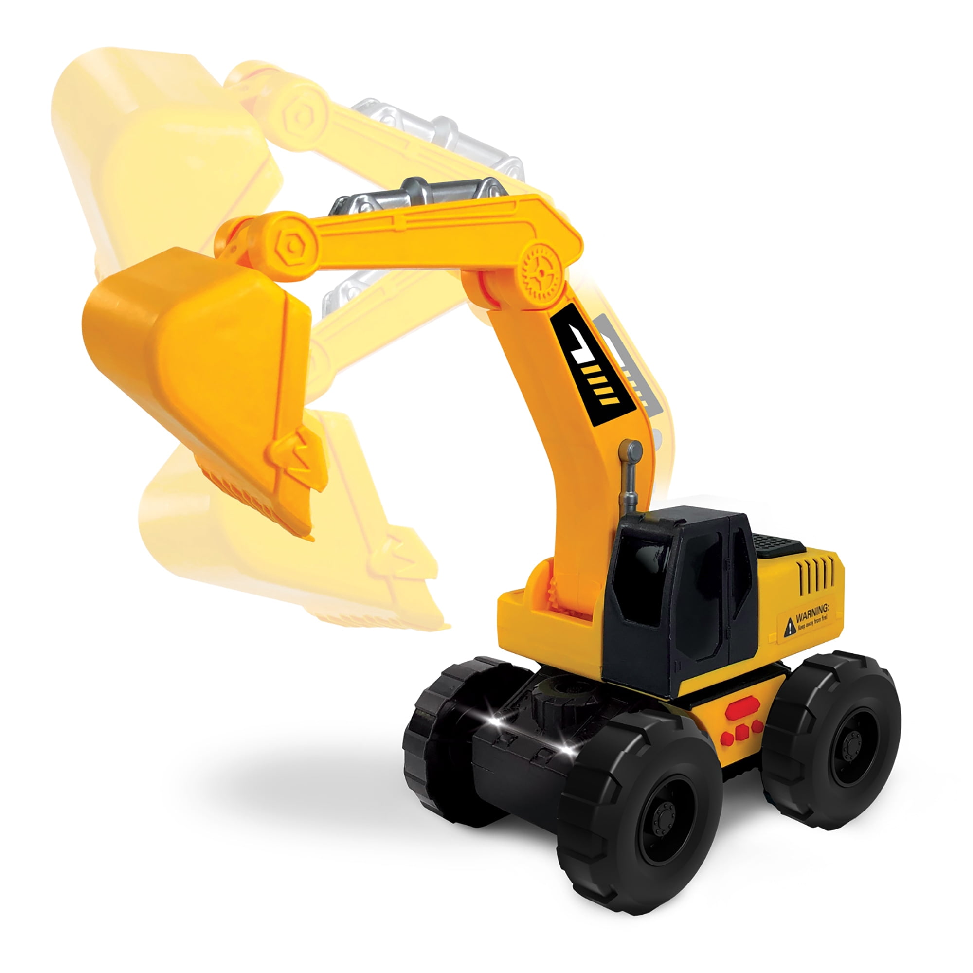 Mighty Tuff Crew Lights & Sounds 3-Pack Vehicles Set, Friction Powered Dump Truck, Excavator and Earth Mover Vehicle Set, Children Ages 3 Years and Up