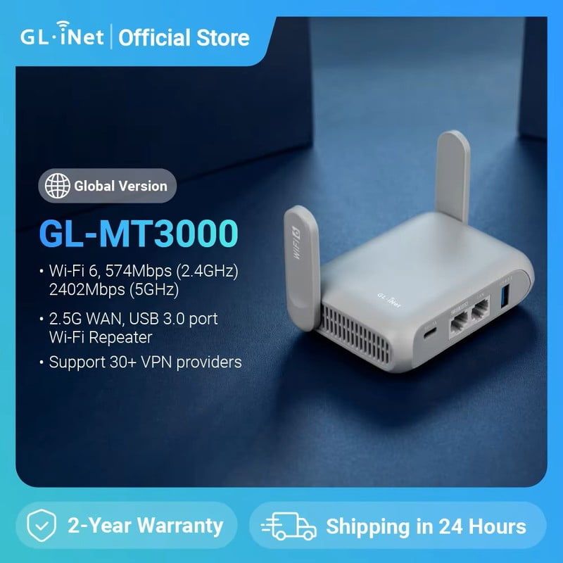 GL.iNet Slate AX Wi-Fi 6 Travel Router, 1.2GHz Quad-Core, OpenVPN