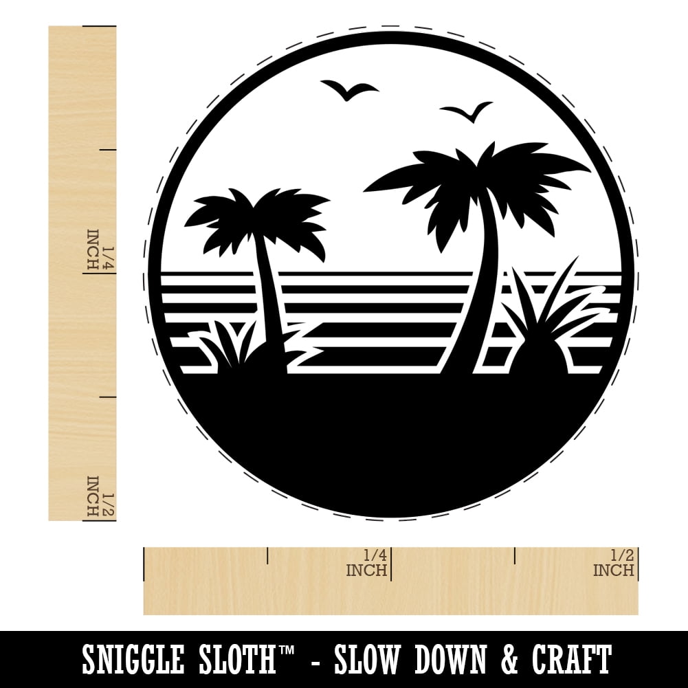 Tropical Beach with Palm Trees Self-Inking Rubber Stamp Ink Stamper - Fuchsia Ink - Mini 1/2 Inch
