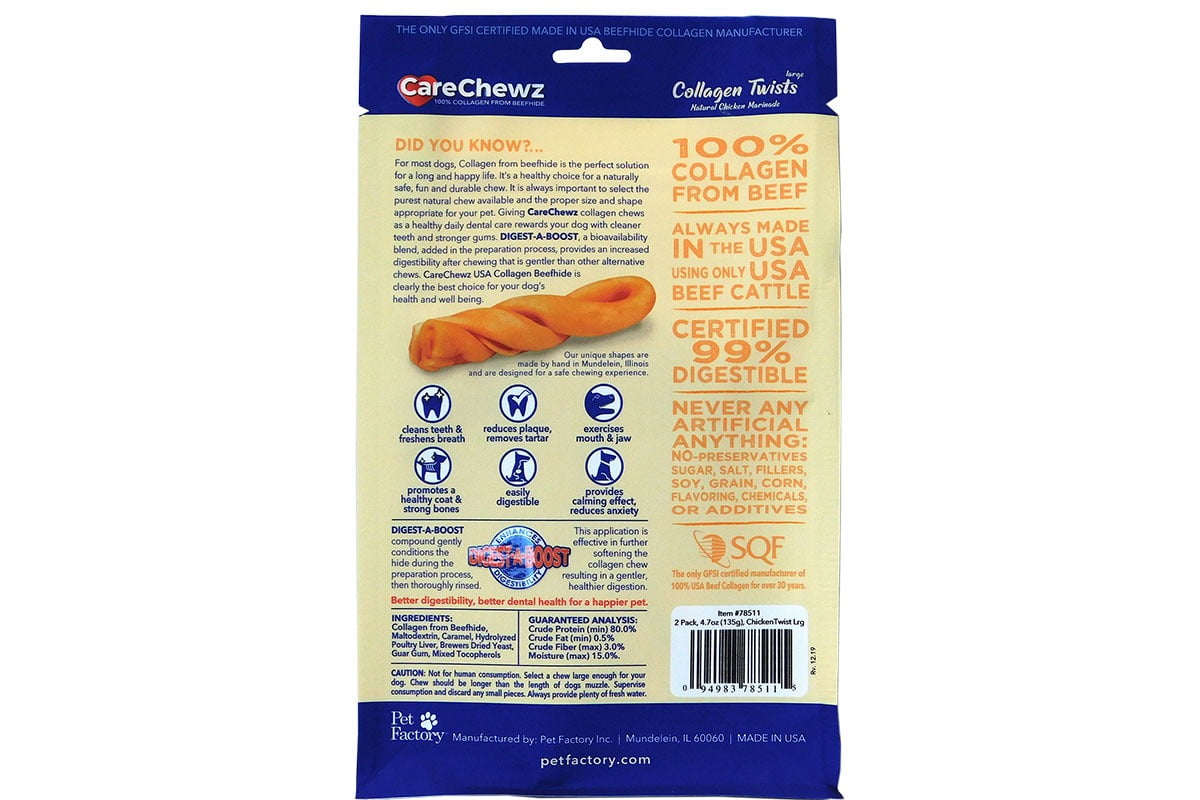 Pet Factory CareChewz Collagen 6-7" Twist Keys Dog Chew Treats - Chicken Flavor, 6 Count/1 Pack