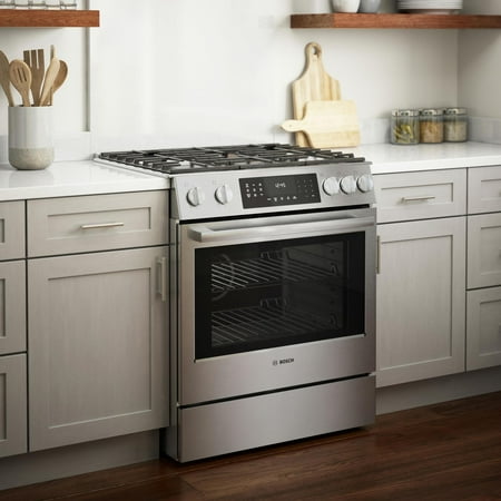 Bosch - Benchmark Series 4.8 Cu. Ft. Self-Cleaning Slide-In Gas Convection Range - Stainless steel