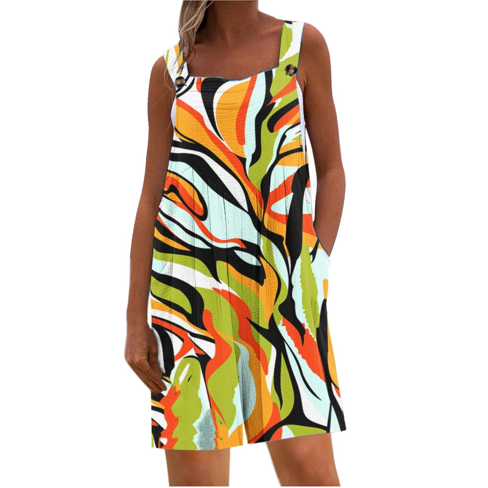 Strapless Jumpsuits For Women Casual Print Loose Pocket Suspenders