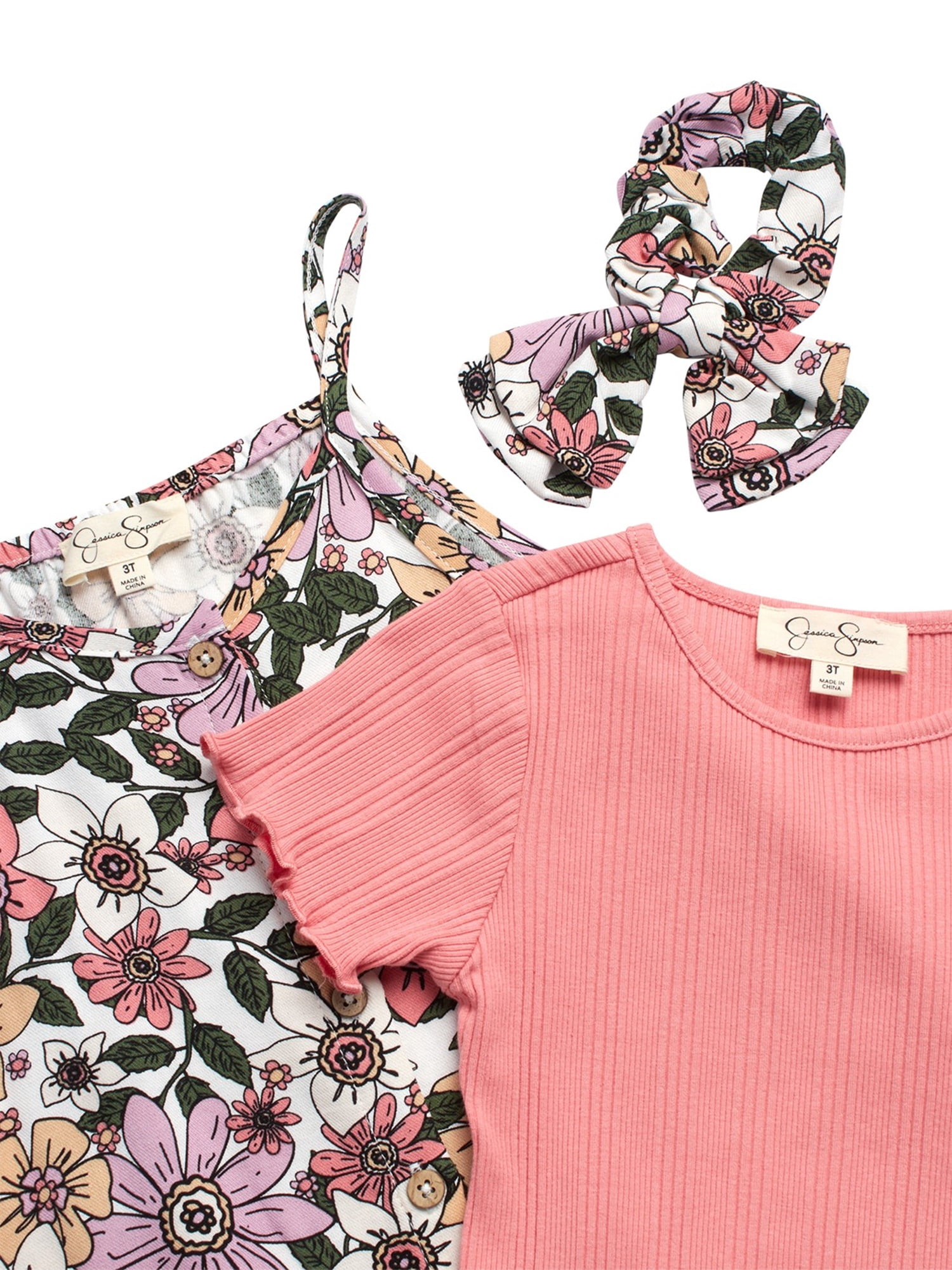 Jessica Simpson Girls' Tee, Dress and Hair Scrunchie Set, 3-Piece Sizes 4-6X