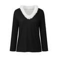 thumbnail image 4 of Kaprioy Sweaters for Women Fur Trim V Neck Sweatshirts Christmas Graphic Solid Color Long Sleeve Pullover Tops Black, S, 4 of 4