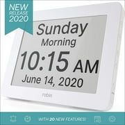 Robin, 2020 Version, Digital Day Clock 2.0 with Custom Alarms and Calendar Reminders, Alarm Clock with Extra Large Display helps with Memory Loss, Alzheimer's and Dementia, White