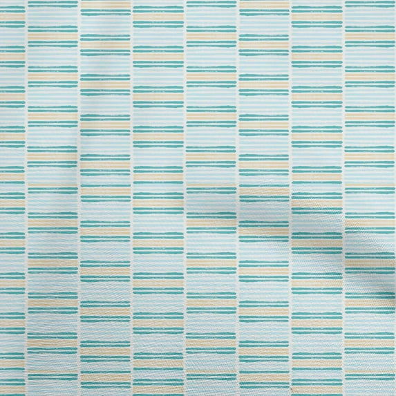 oneOone Polyester Spandex Arctic Blue Fabric Asian Block Print Stripes Sewing Craft Projects Fabric Prints By Yard 56 Inch Wide